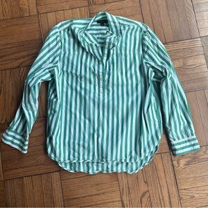 Green and White Striped Pop Over Button-Up Shirt J.Crew
